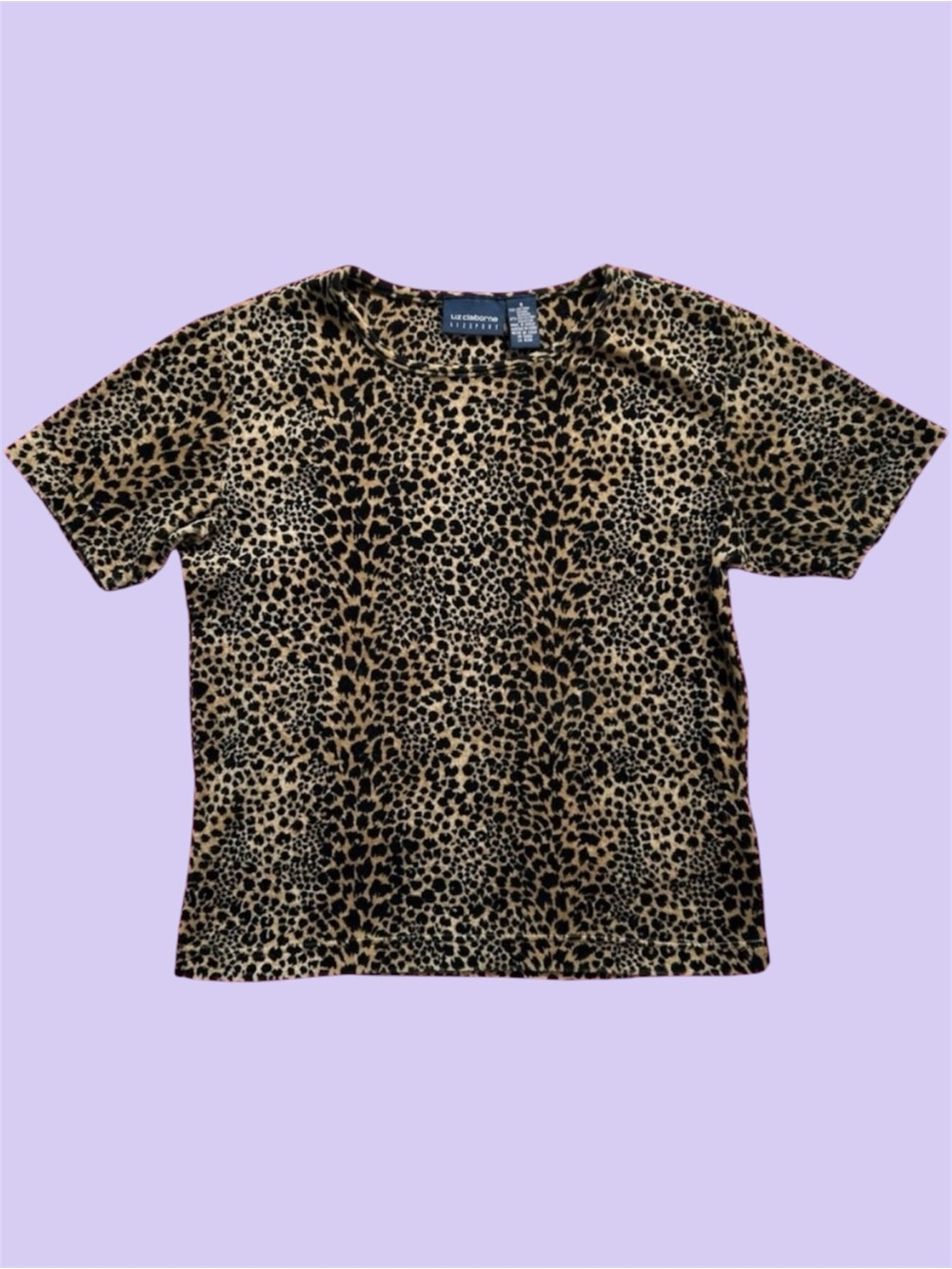 Vintage 90s Liz Claiborne Velour Leopard Cheetah AOP Short Sleeve Small